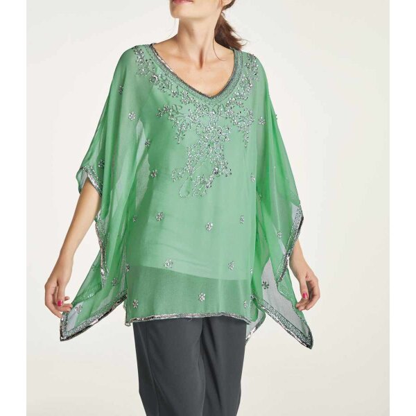 Chiffon-Tunika m. Perlen, mint