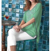 Chiffon-Tunika m. Perlen, mint