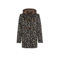 Animalprint-Woll-Dufflecoat, schwarz-camel