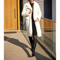 Lapel collar coat with fur imitation, champagne