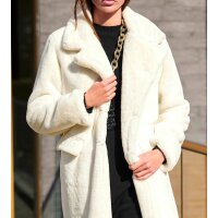 Lapel collar coat with fur imitation, champagne