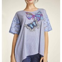 Jerseyshirt m. Spitze, blau-bunt