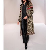 Megztas paltas su leopardo raštu, kupranugario juodumo