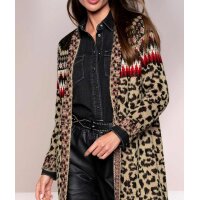 Megztas paltas su leopardo raštu, kupranugario juodumo