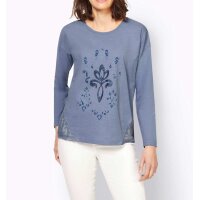 Shirt m. Spitze und Glitzerprint, taubenblau