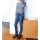 Shirt m. Spitze und Glitzerprint, taubenblau