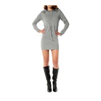 Strickkleid m. Kapuze, grau