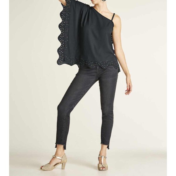 Longbluse m. Strass, schwarz