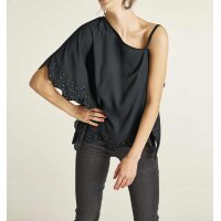 Longbluse m. Strass, schwarz