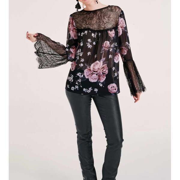 Lace blouse, black-rosé