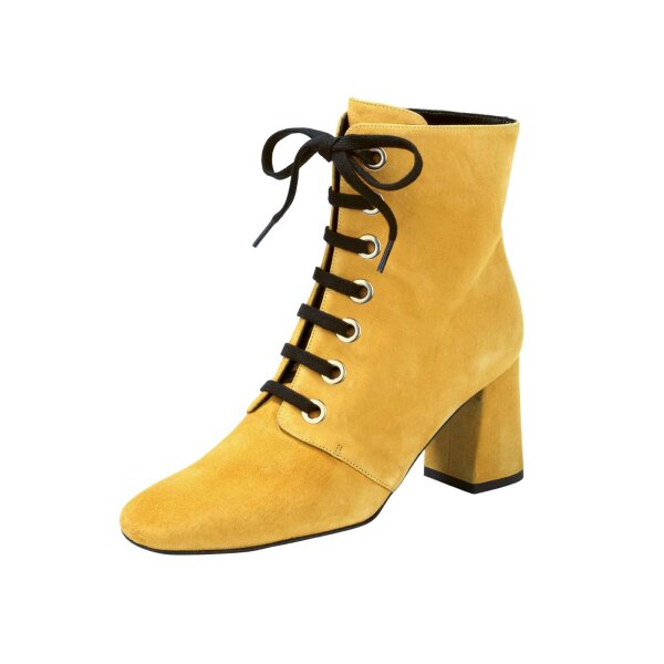 Ziegen-Veloursleder-Schnürstiefelette, gelb