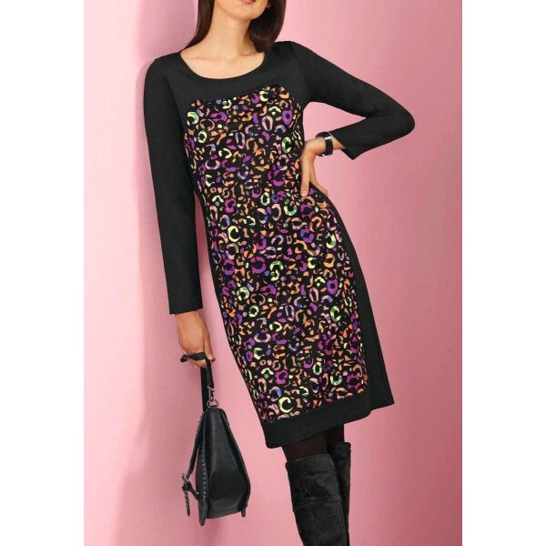 Designer-Druckkleid, schwarz-bunt