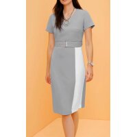 Designer-Kleid m. Gürtel, steingrau-ecru