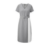 Designer-Kleid m. Gürtel, steingrau-ecru