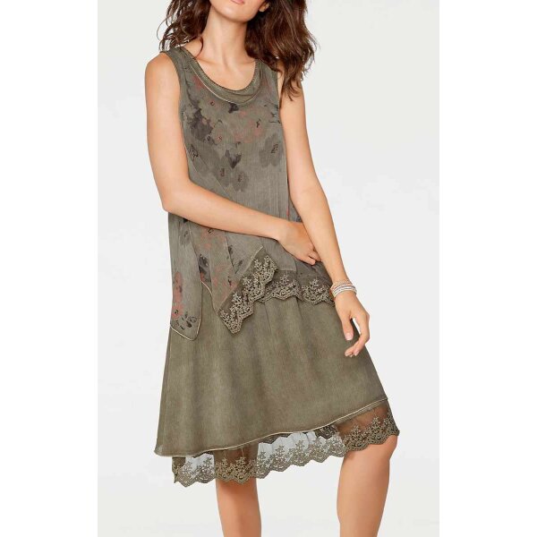 Layer dress, khaki-multicolour