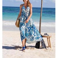 Druckkleid, ecru-blau
