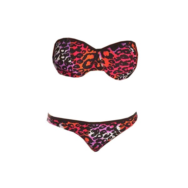 Marken-Balconnet-Bikini, schwarz-pink-bunt