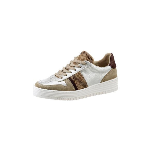 Rind-Veloursleder-Textil-Sneaker, taupe-silber