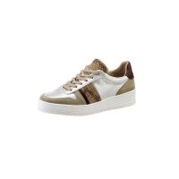 Rind-Veloursleder-Textil-Sneaker, taupe-silber