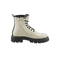 Rind-Glattleder-Schnürstiefelette, creme-schwarz
