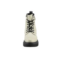 Rind-Glattleder-Schnürstiefelette, creme-schwarz