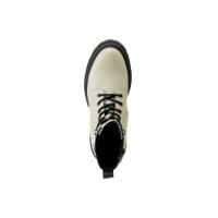 Rind-Glattleder-Schnürstiefelette, creme-schwarz