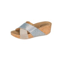 Rind-Veloursleder-Pantolette, taupe-blue