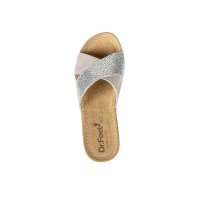 Rind-Veloursleder-Pantolette, taupe-blue