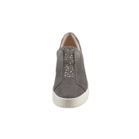 Marken-Ziegen-Veloursleder-Slipper m.Strass, grau