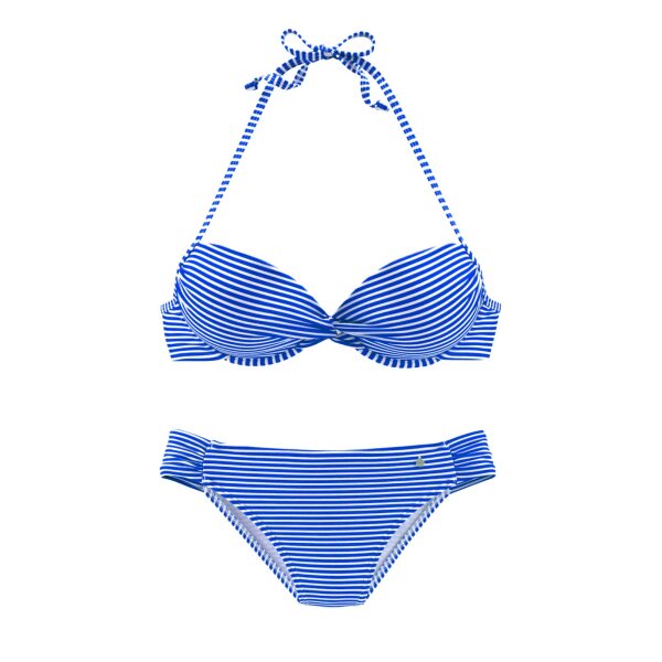 Marken-Push-Up-Bikini, weiß-blau, C-Cup