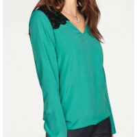 Bluse mit Spitze, petrolgrün
