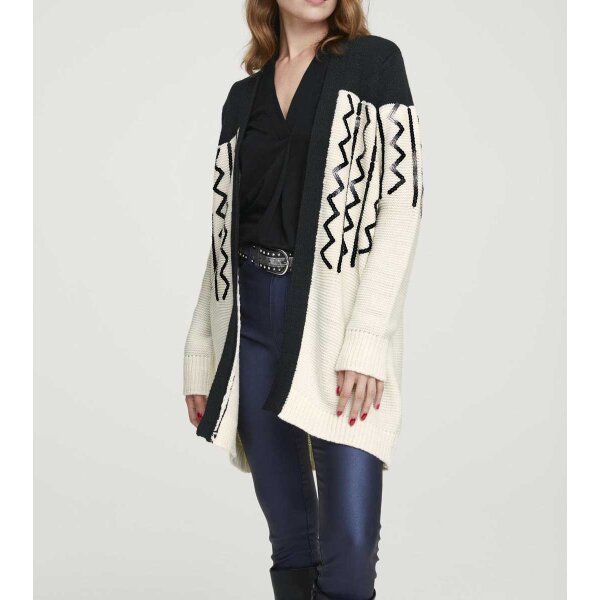 Cardigan with sequins, ecru-black