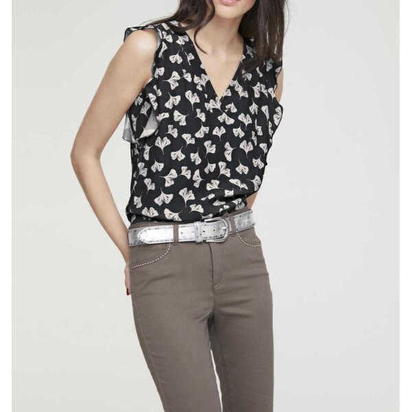 Druckbluse m. Volants, schwarz-offwhite