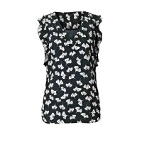 Druckbluse m. Volants, schwarz-offwhite