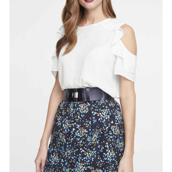 Georgette-Bluse m. Volants, offwhite