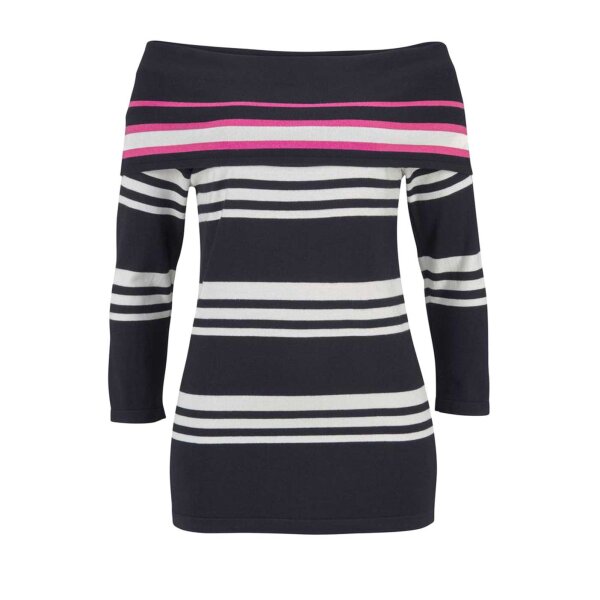 Carmenpullover, navy-weiß