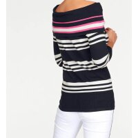 Carmenpullover, navy-weiß