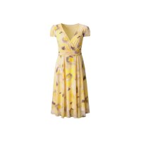Designer-Chiffon-Druckkleid, gelb-grau