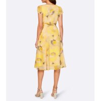 Designer-Chiffon-Druckkleid, gelb-grau