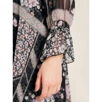 Chiffon-Druckkleid, schwarz-rosé