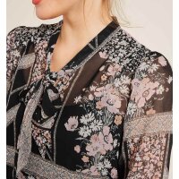 Chiffon-Druckkleid, schwarz-rosé
