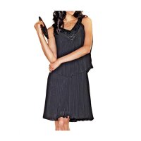 Chiffon-Plisseekleid m. Perlen, schwarz