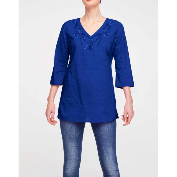 Tunika m. Perlen, royalblau