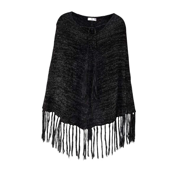 Ladies knit poncho, black melange