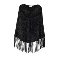 Damen-Strickponcho, schwarz-melange
