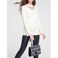 Feinstrickpullover m. Cut-Out, offwhite
