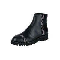 Lederstiefelette m. Strass, schwarz