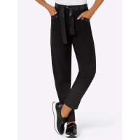 Lyocell-Hose m.Lederimitat u. Gürtel, schwarz