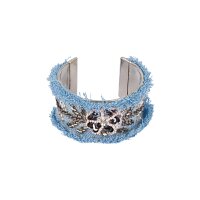 Armreif m. Perlen-Stickerei, blau-denim