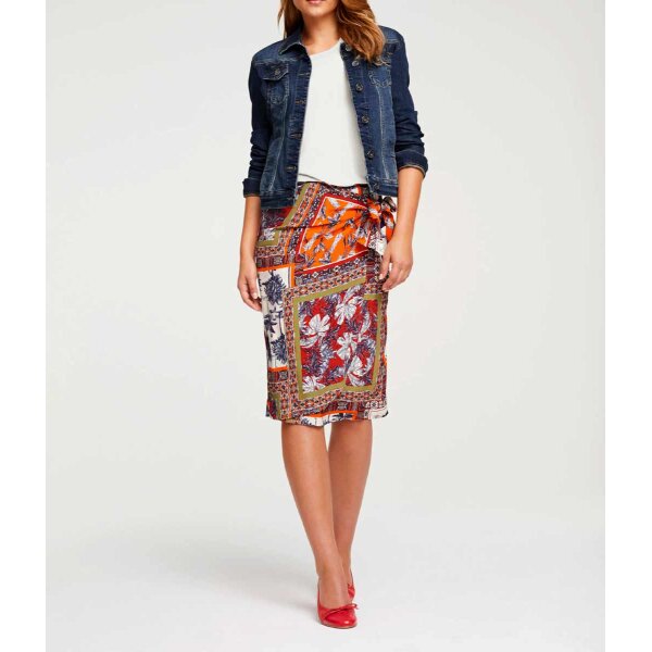 Wrap skirt with tropical print, multicolour